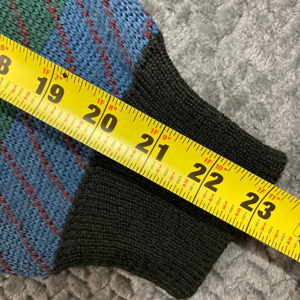 John Henry Sweater Mens L Vintage Henley Striped Multi-Color Button-Down